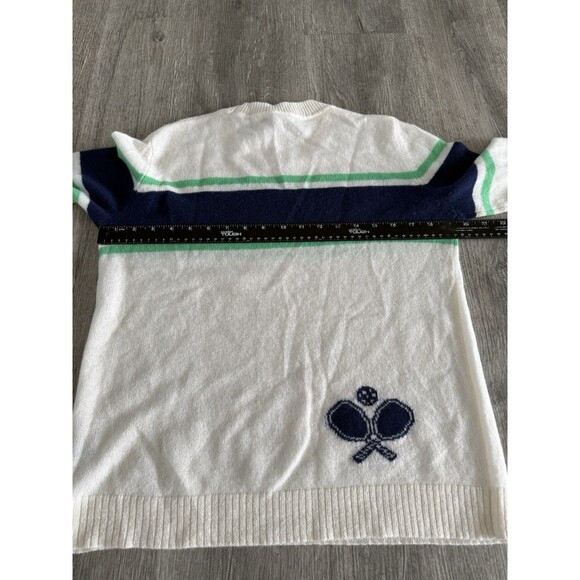 Alashan 100% Cashmere Luxury Pickleball Sweater White Blue Designer Medium NWT - Picture 12 of 14